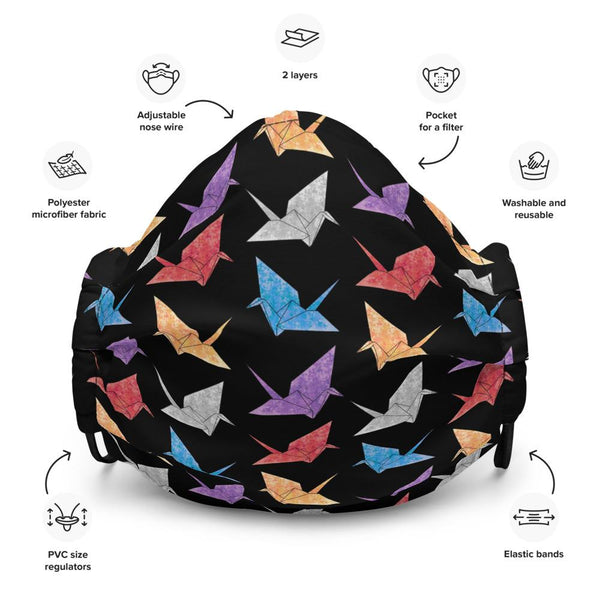 Multicolor Paper Crane (black) Face Mask