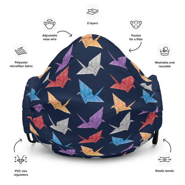 Multicolor Paper Crane (navy) Face Mask