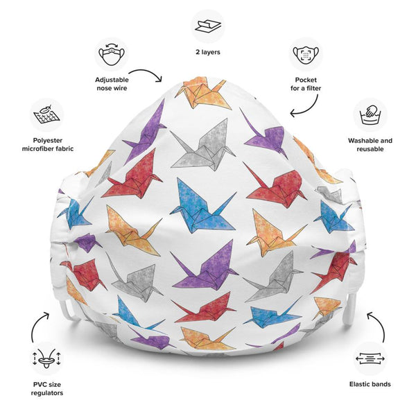 Multicolor Paper Crane (white) Face Mask