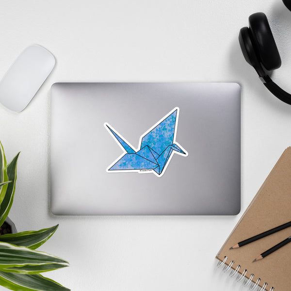 Blue Paper Crane Sticker