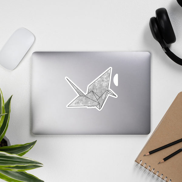 Grey Paper Crane Sticker